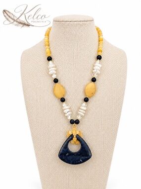 Dumortierite & Yellow Jade Statement Necklace | 20–22”